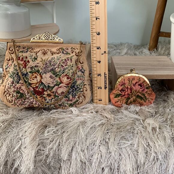 Vintage 1930's Jolles Made In Austria Floral Tapestry Evening Bag And Coin Purse - Picture 12 of 16